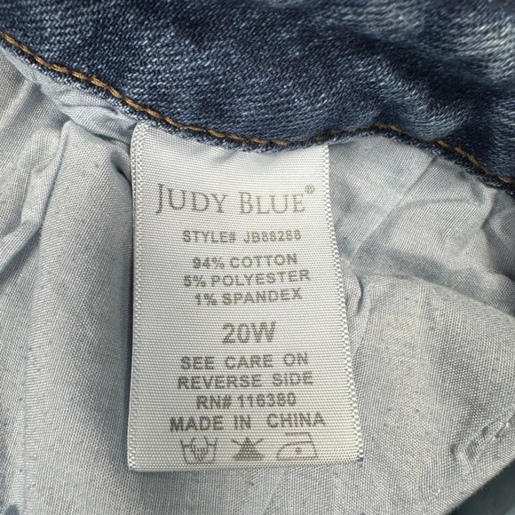 Judy Blue 20W Distressed Embroidered Skinny Jeans Mid Rise Blue Floral Stretch - Picture 11 of 12
